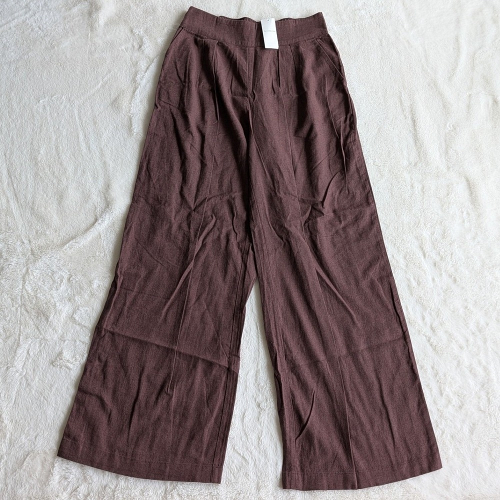 Abercrombie & Fitch Brown Linen Blend Wide Leg Pleated Pants Small Regular NWT